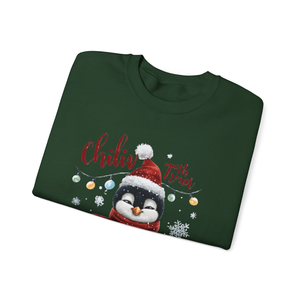 Christmas Penguin Crewneck Sweatshirt — "Chillin' With the Vibes" Holiday Pullover