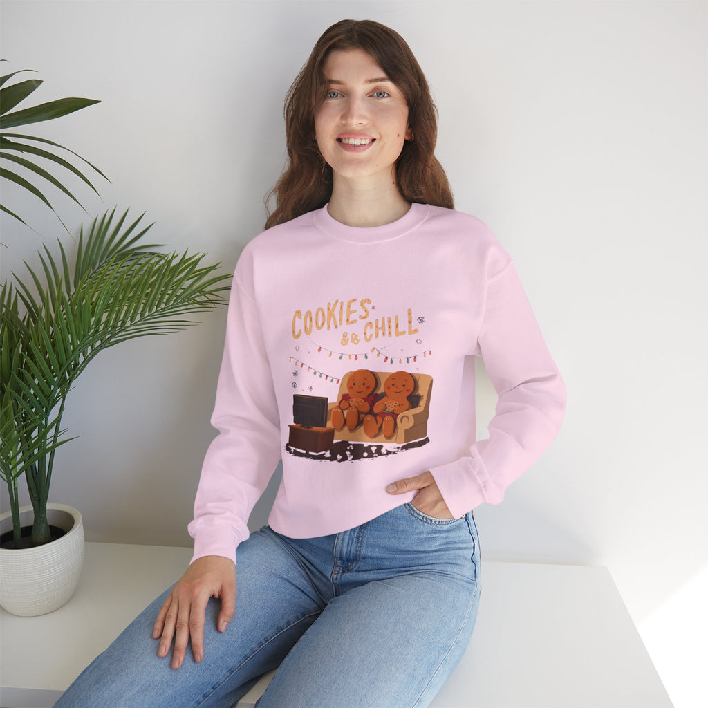 Cookies & Chill Sweatshirt — Cute Gingerbread Movie Night Crewneck
