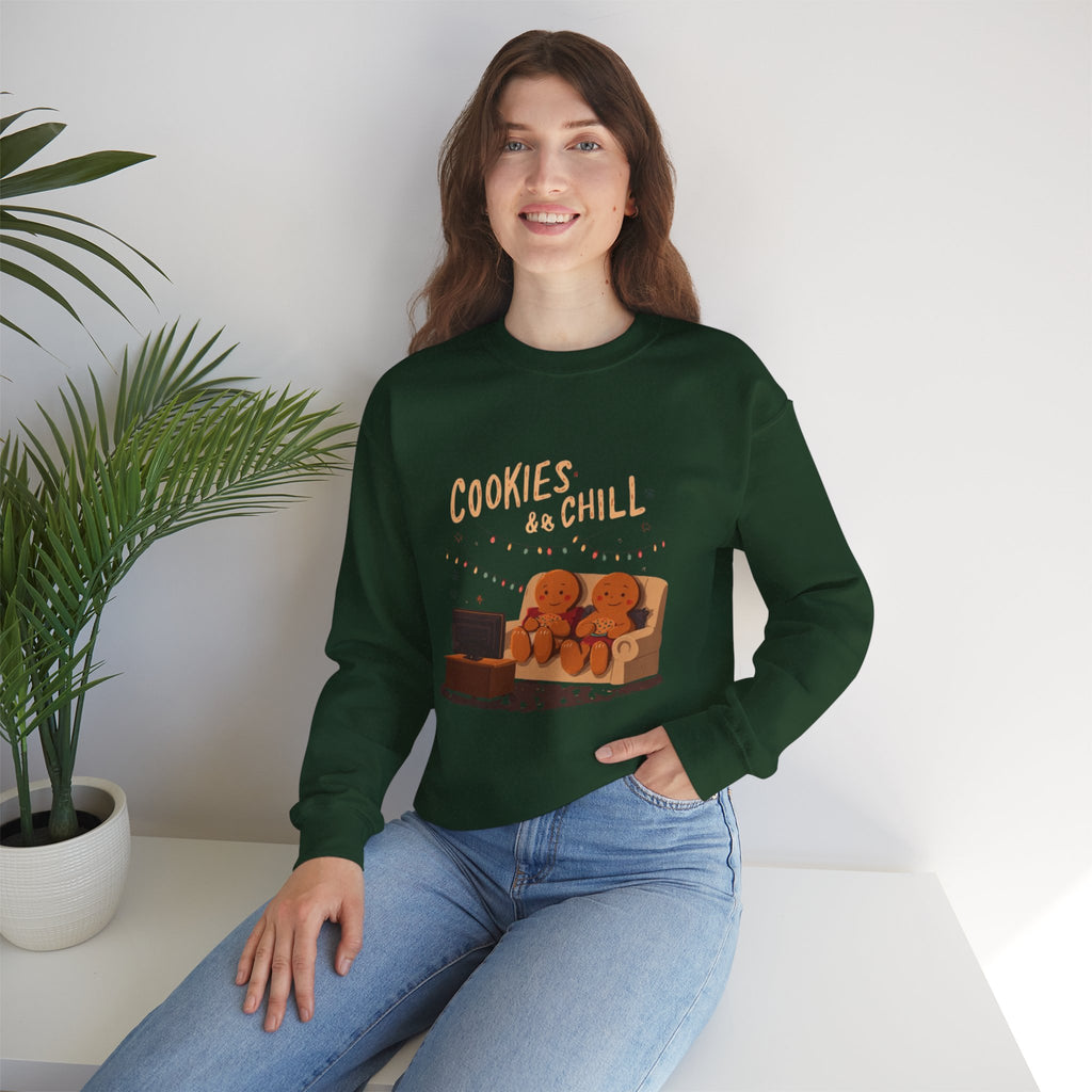 Cookies & Chill Sweatshirt — Cute Gingerbread Movie Night Crewneck