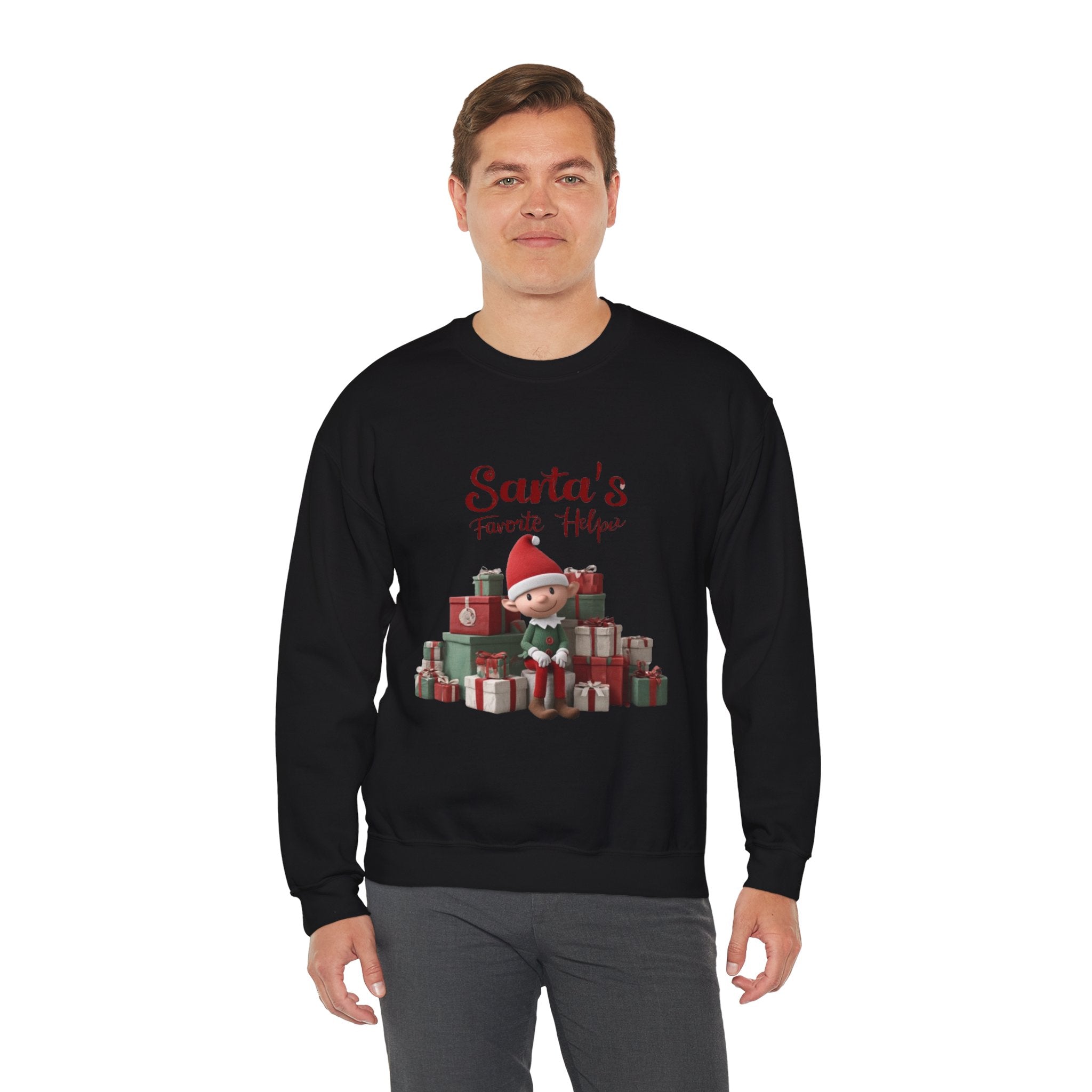 Crewneck Sweatshirt — "Santa's Favorite Helper" Elf Graphic Christmas Pullover
