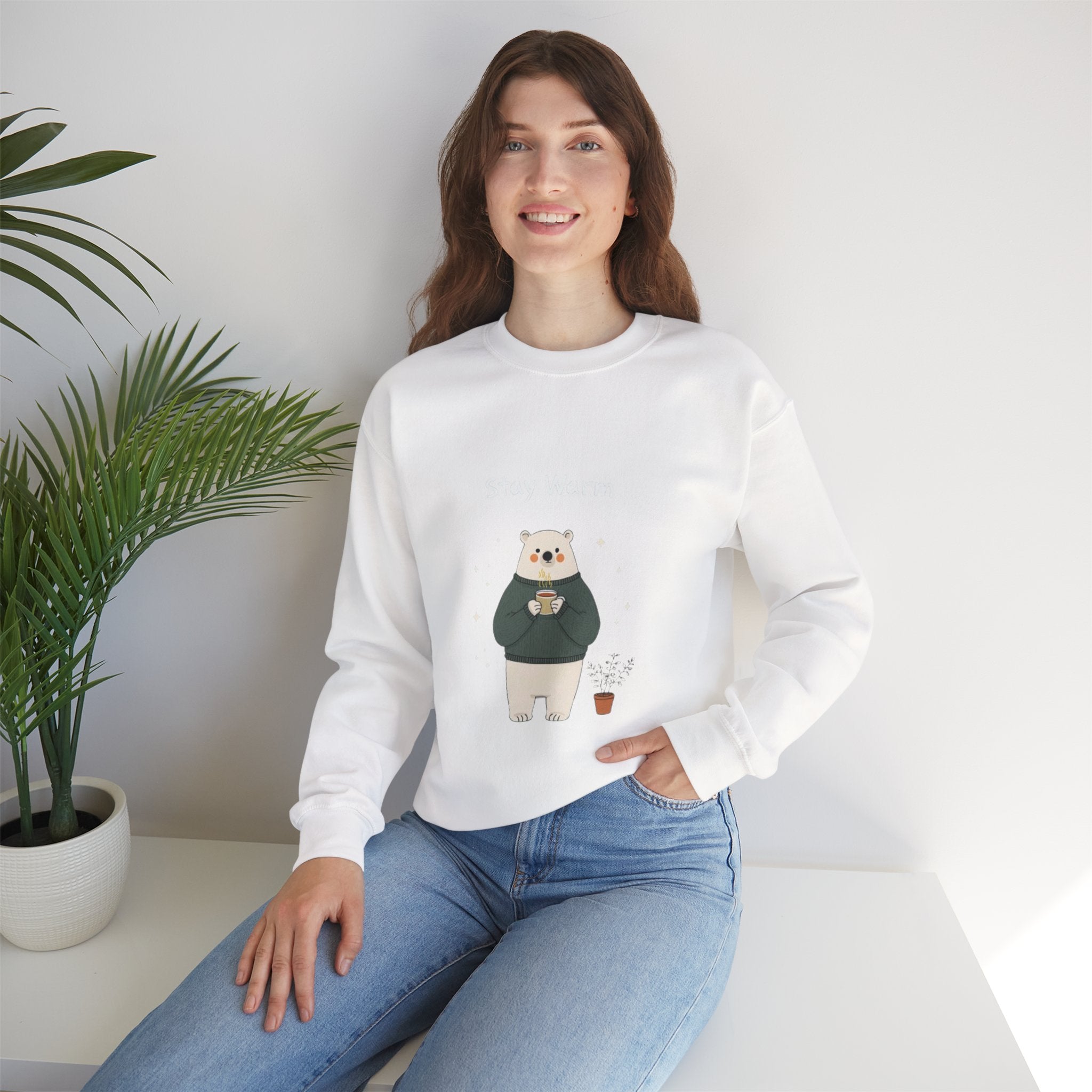 Bear with Coffee Crewneck Sweatshirt — Cozy Cute Graphic Pullover