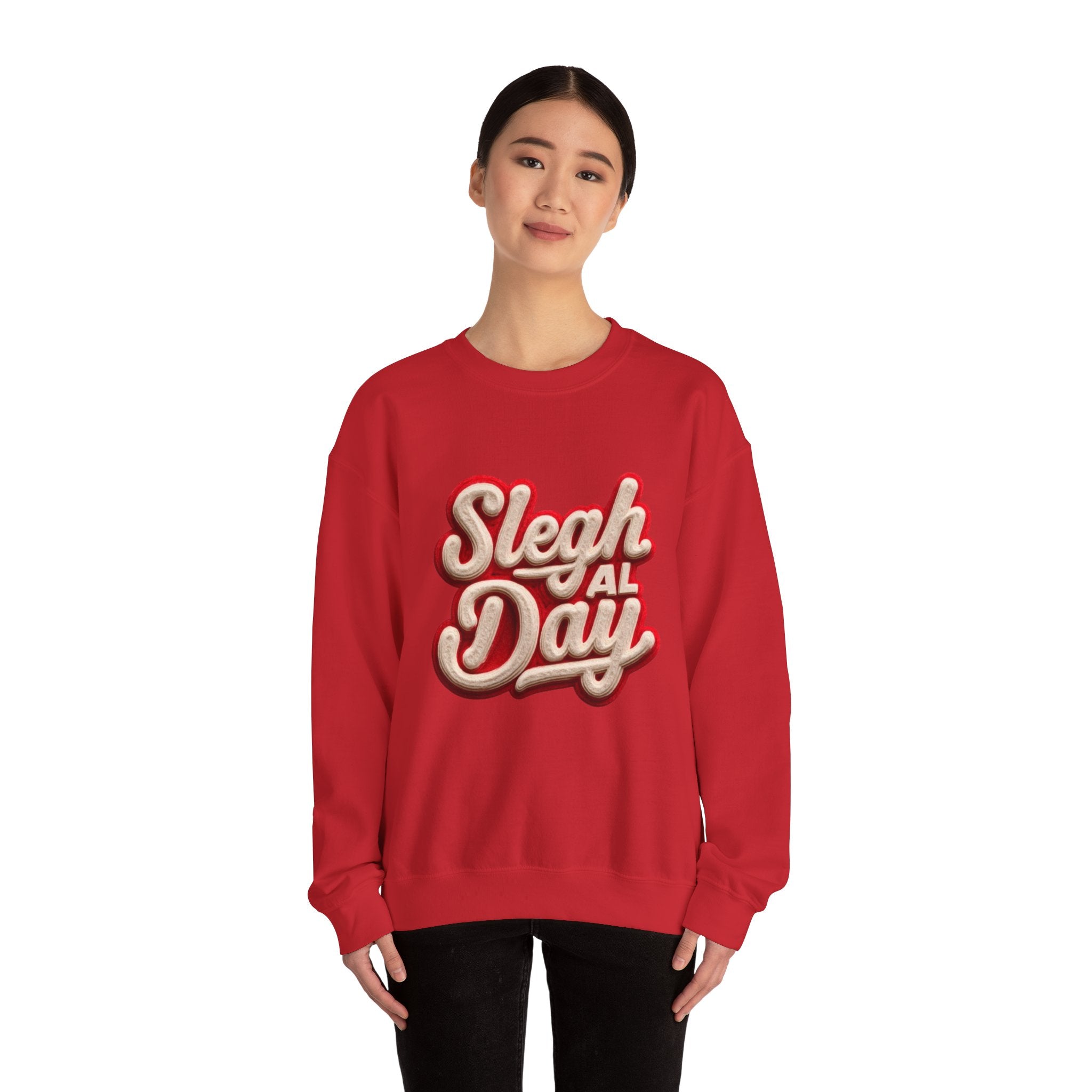 Crewneck Sweatshirt – "Sleigh All Day" Retro Christmas Holiday Pullover