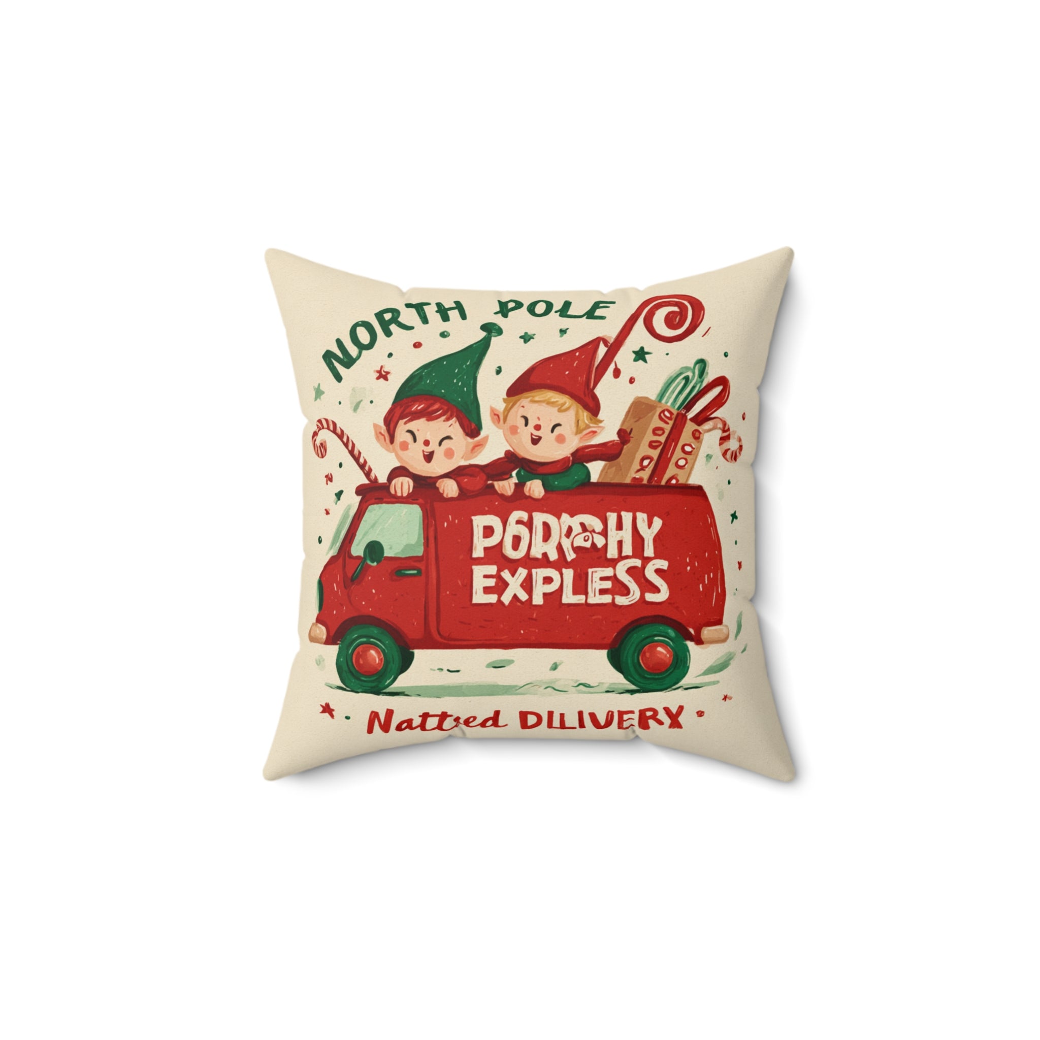 North Pole 'Delivery Express' Holiday Pillow — Elf Truck Christmas Throw Pillow