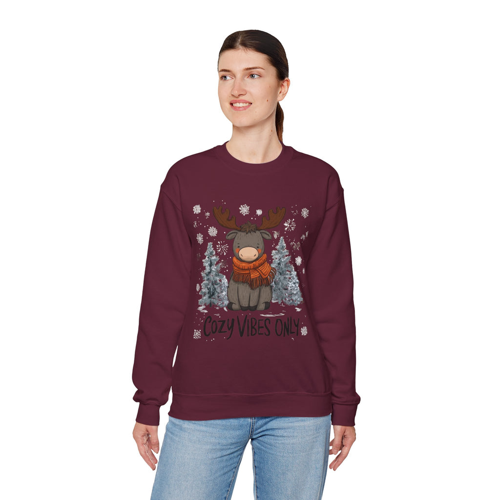 Cozy Vibes Only Sweatshirt — Cute Winter Moose Crewneck