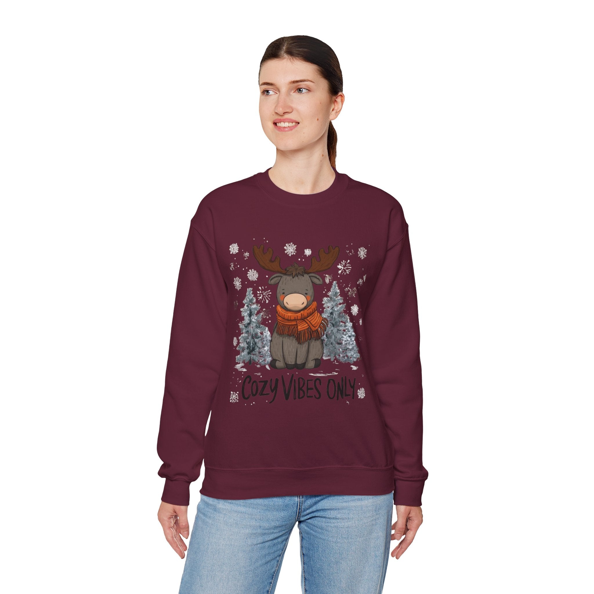 Cozy Vibes Only Sweatshirt — Cute Winter Moose Crewneck
