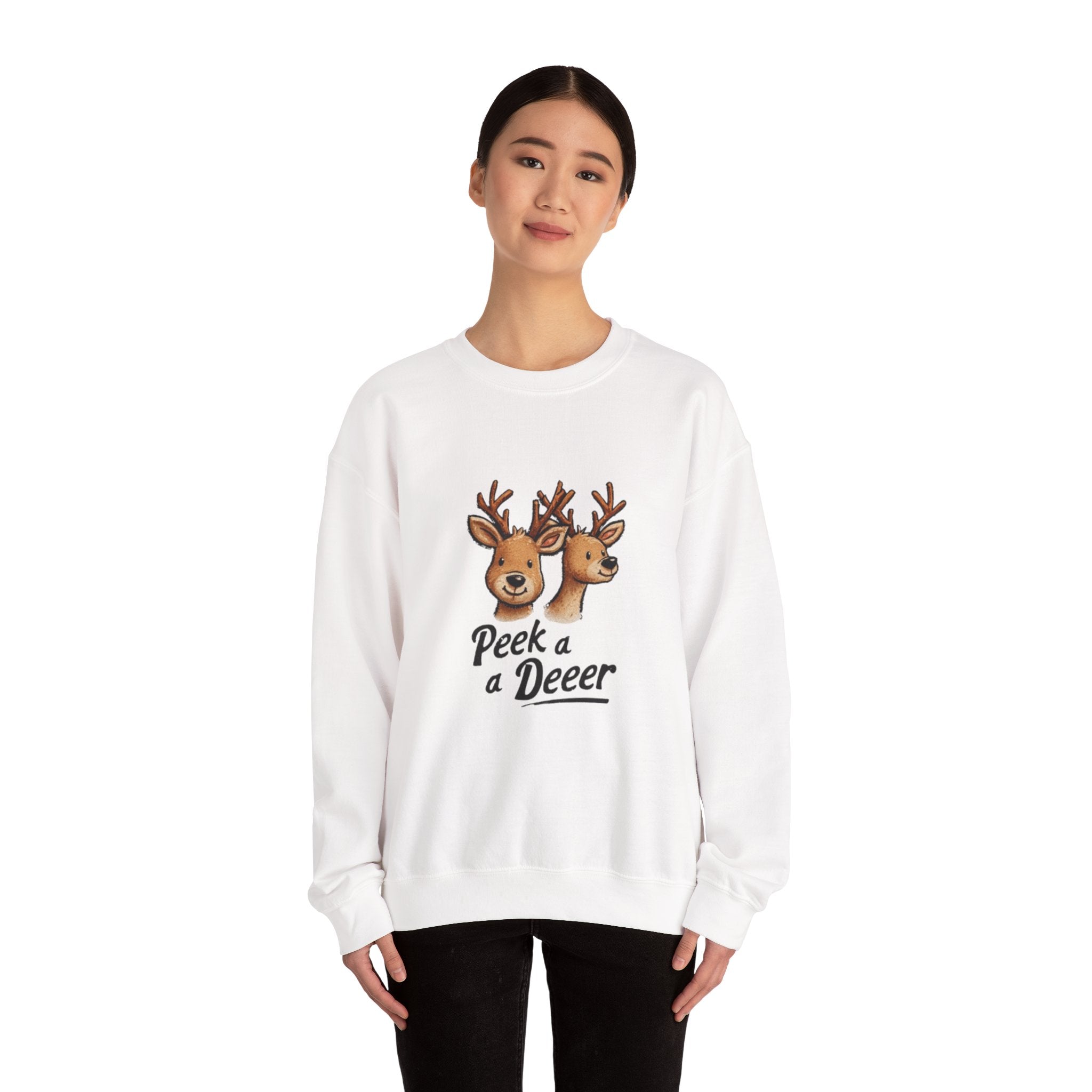 Peek a Deeer Sweatshirt — Cute Reindeer Holiday Crewneck