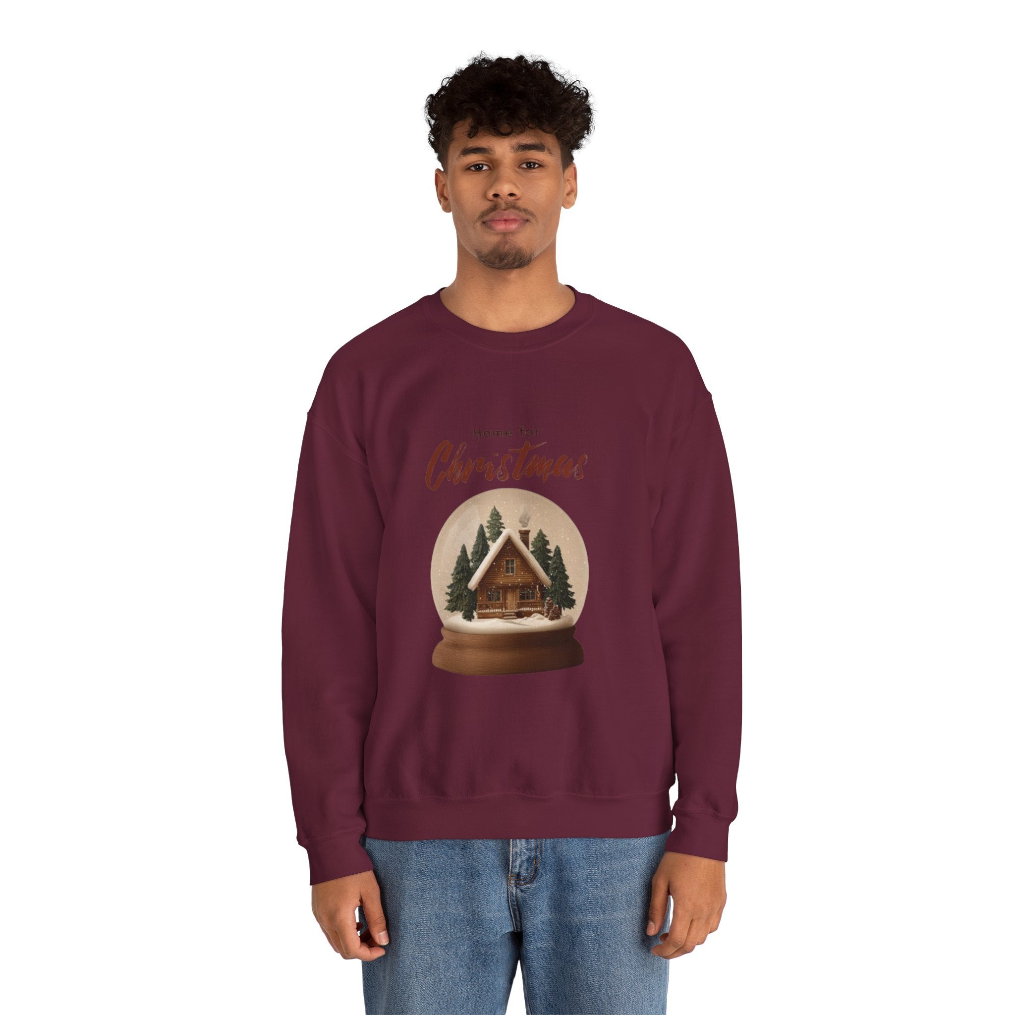 Christmas Snow Globe Crewneck Sweatshirt — "Home for Christmas" Cabin Design