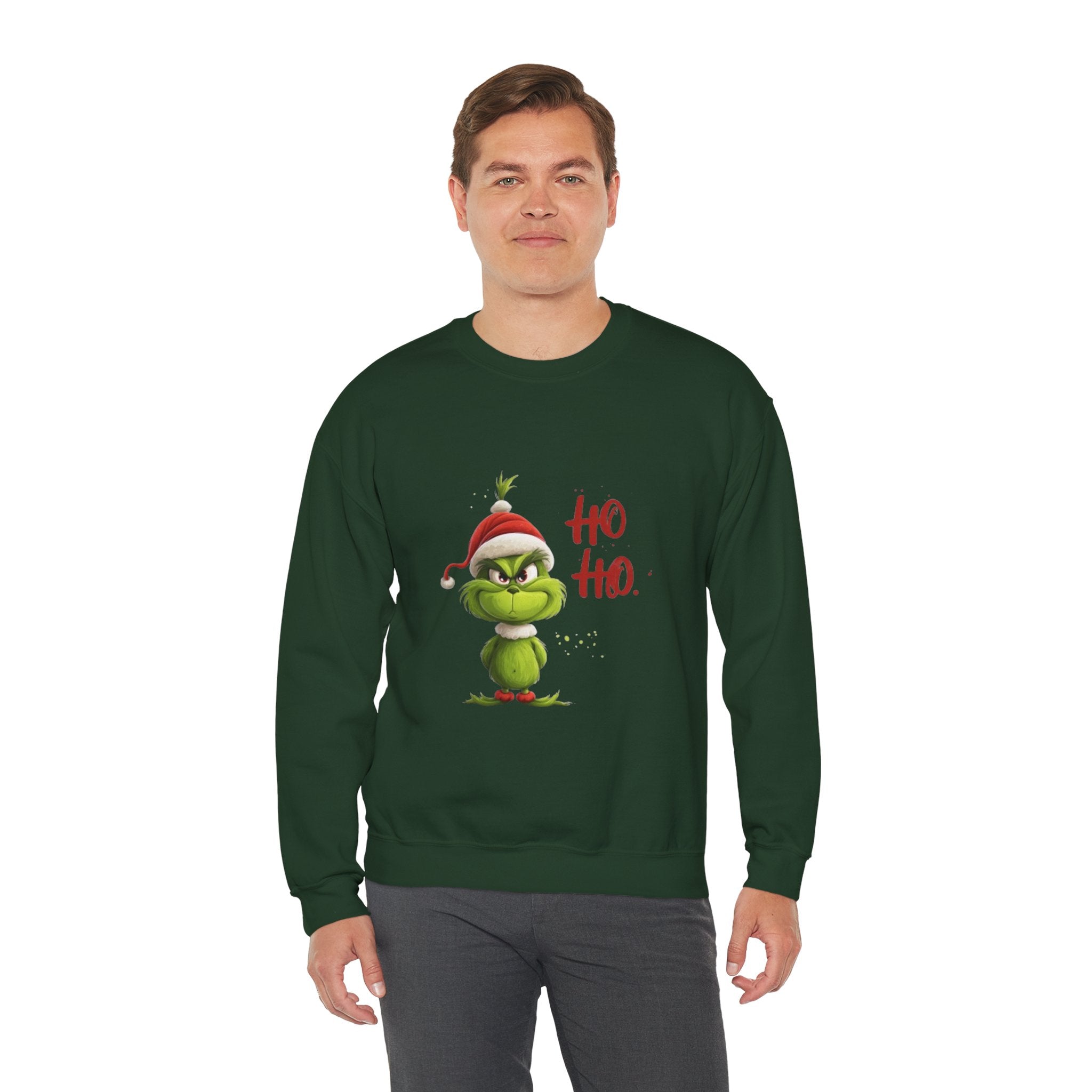 Grumpy Grinch Christmas Sweatshirt – "Ho Ho." Holiday Crewneck