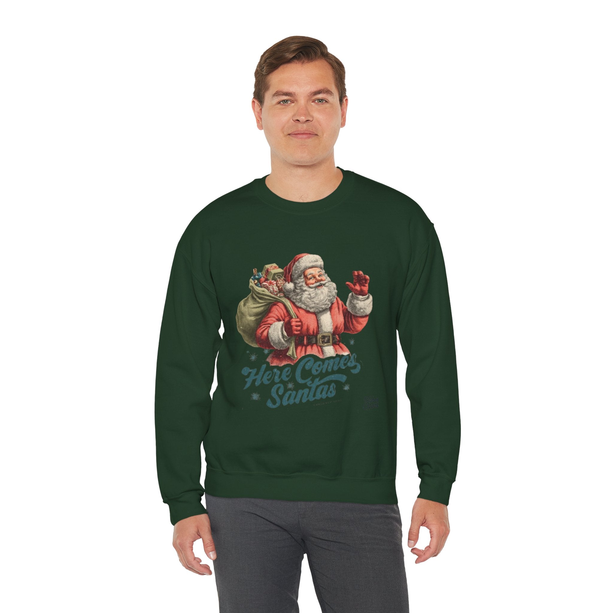 Santa Crewneck Sweatshirt — 'Here Comes Santa' Vintage Christmas Sweater