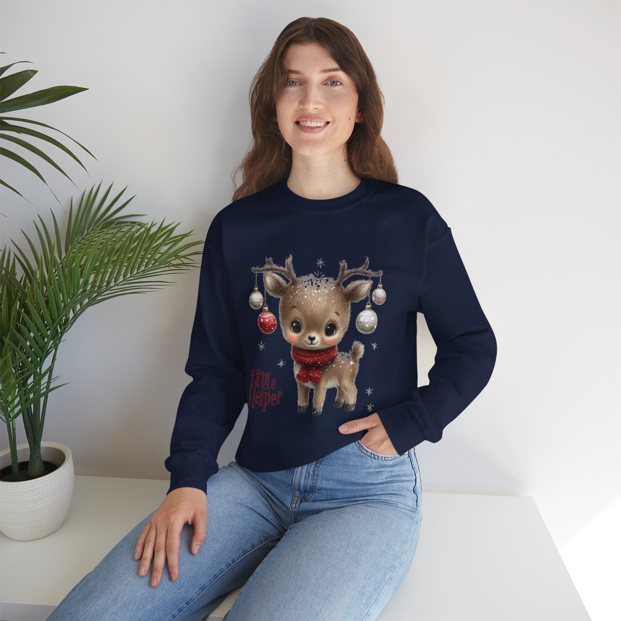 Christmas Reindeer Sweatshirt – 'Little Helper' Cute Holiday Crewneck