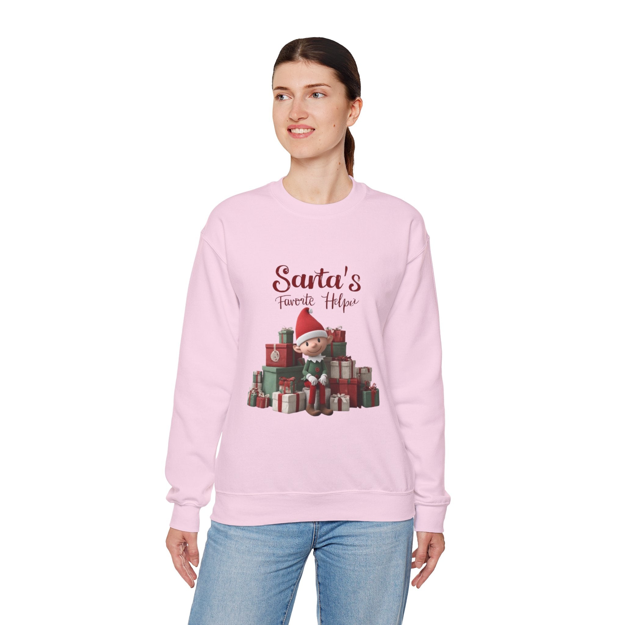 Crewneck Sweatshirt — "Santa's Favorite Helper" Elf Graphic Christmas Pullover