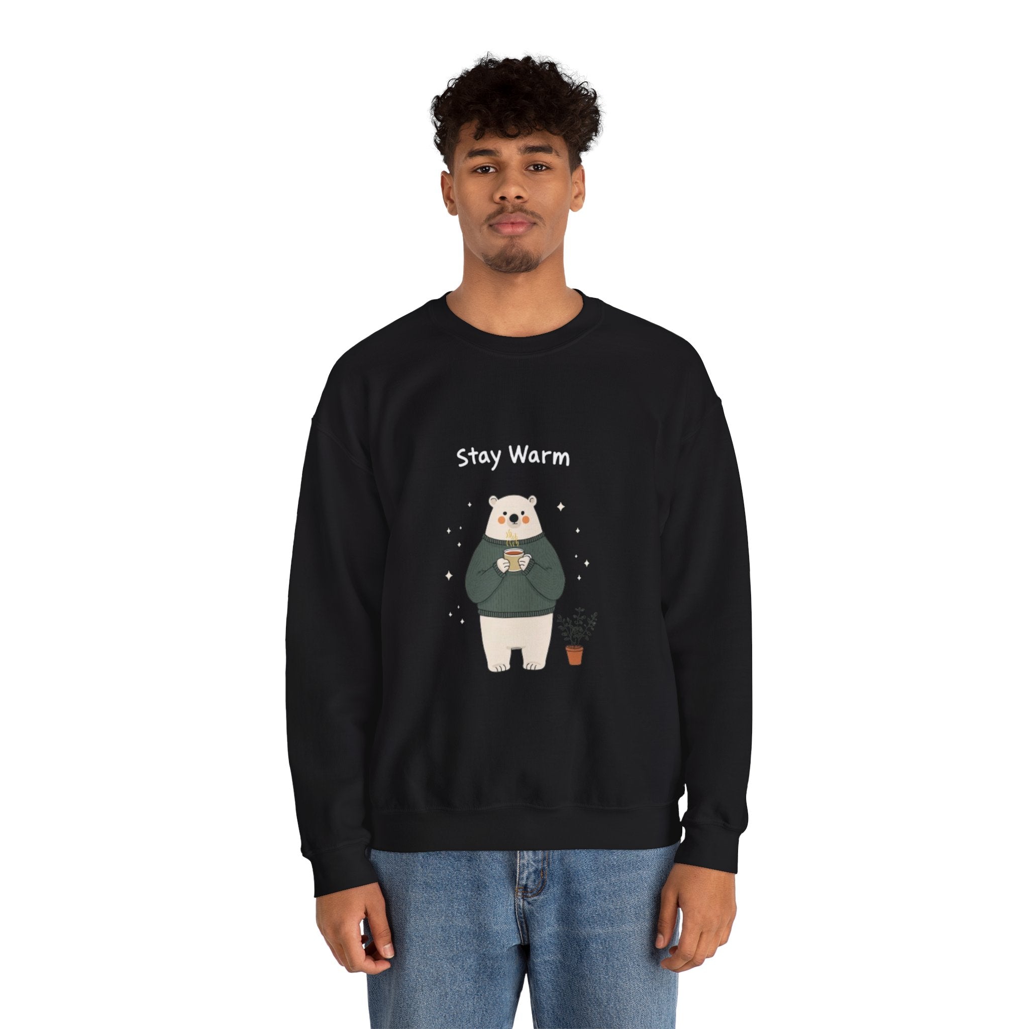 Bear with Coffee Crewneck Sweatshirt — Cozy Cute Graphic Pullover