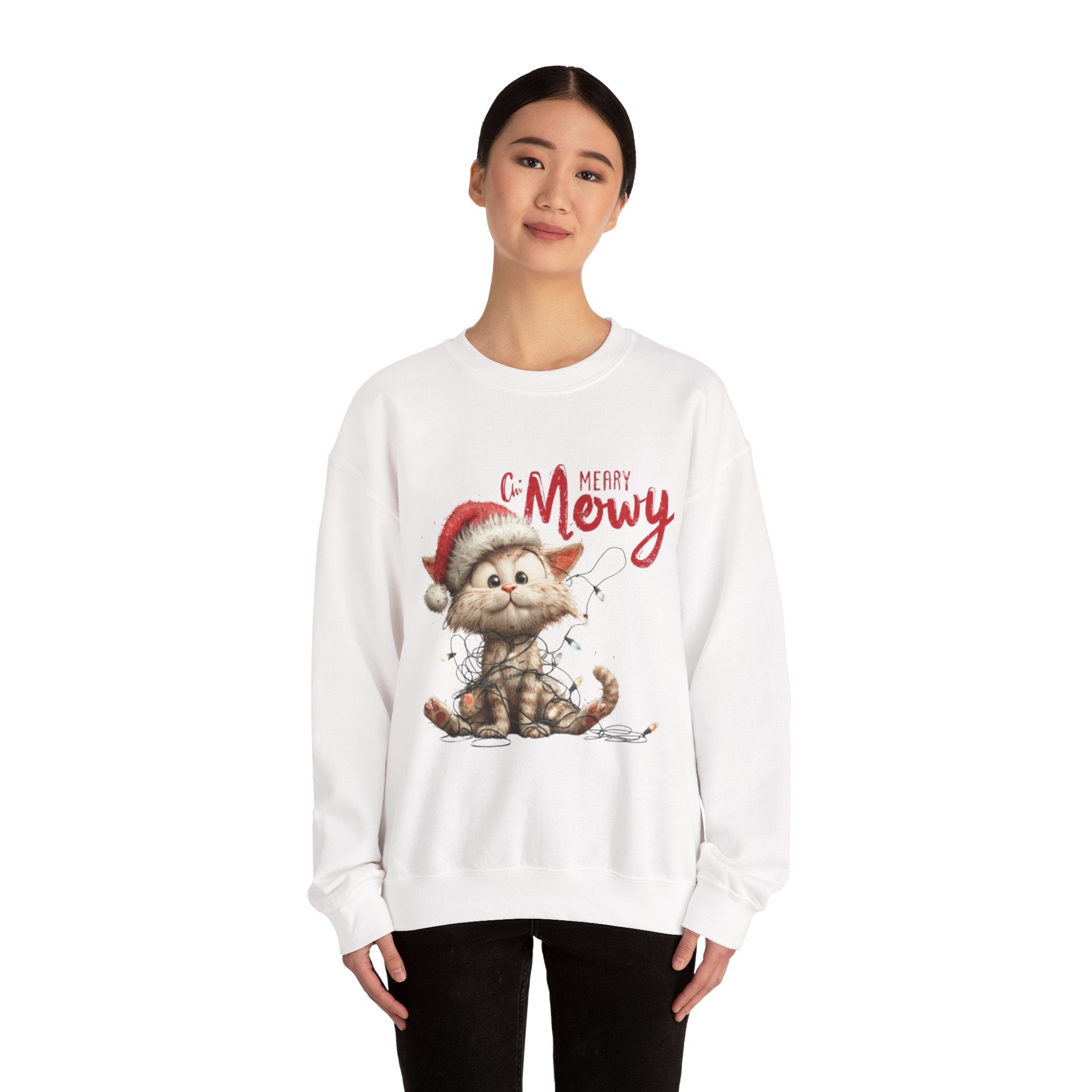 Merry Mewry Cat Sweatshirt — Cute Christmas Kitty Crewneck