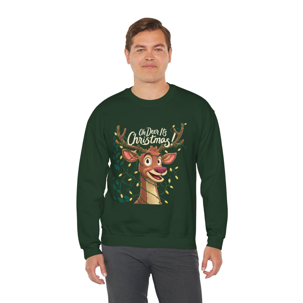 Christmas Reindeer Sweatshirt – "Oh Deer It's Christmas" Cute Holiday Crewneck