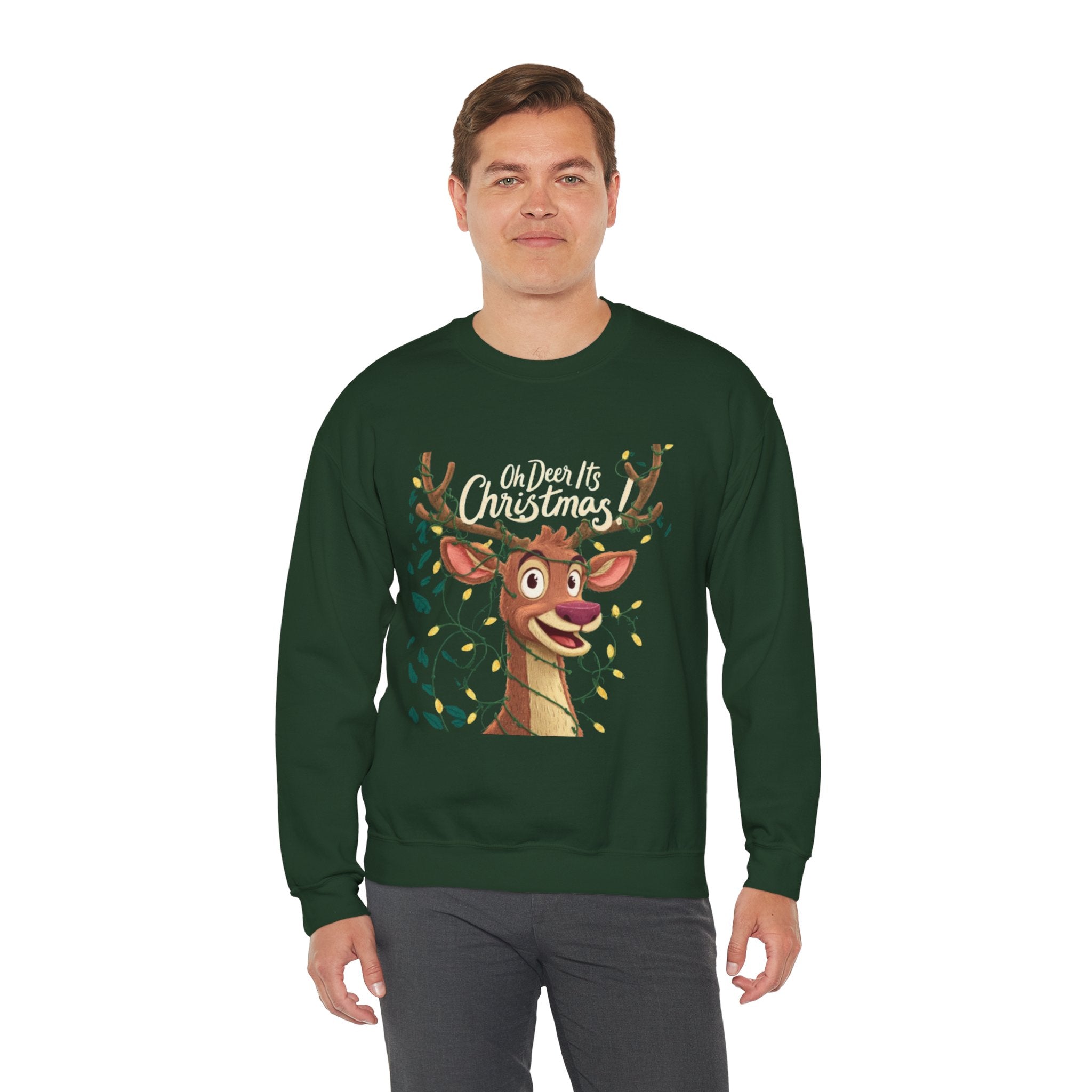 Christmas Reindeer Sweatshirt – "Oh Deer It's Christmas" Cute Holiday Crewneck