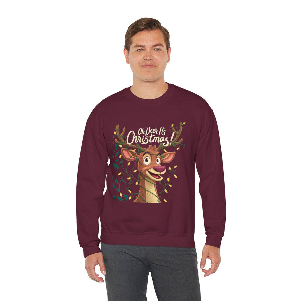 Christmas Reindeer Sweatshirt – "Oh Deer It's Christmas" Cute Holiday Crewneck