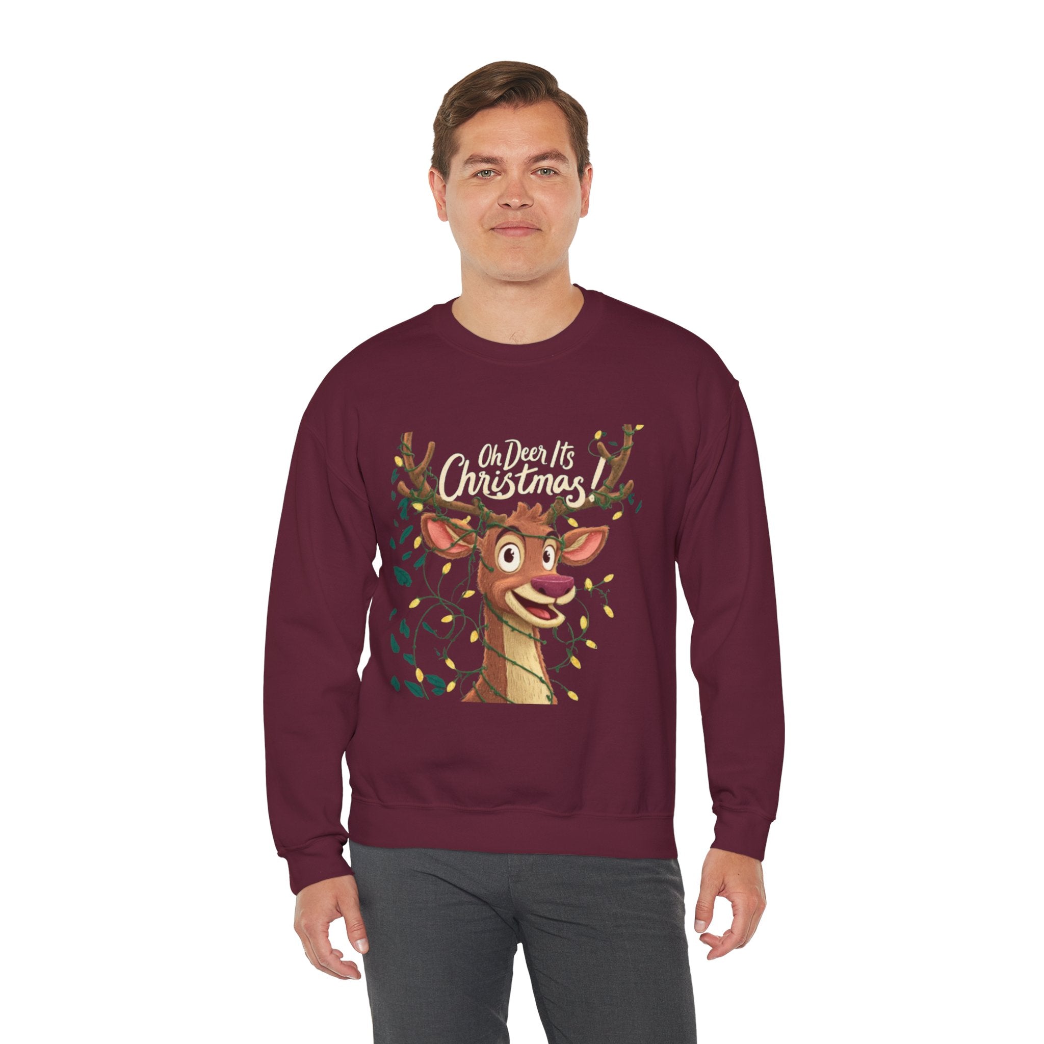 Christmas Reindeer Sweatshirt – "Oh Deer It's Christmas" Cute Holiday Crewneck