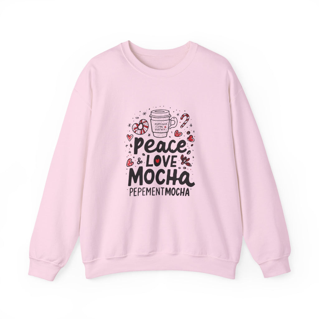 Peppermint Mocha Crewneck Sweatshirt — "Peace & Love Mocha" Holiday Coffee Sweater