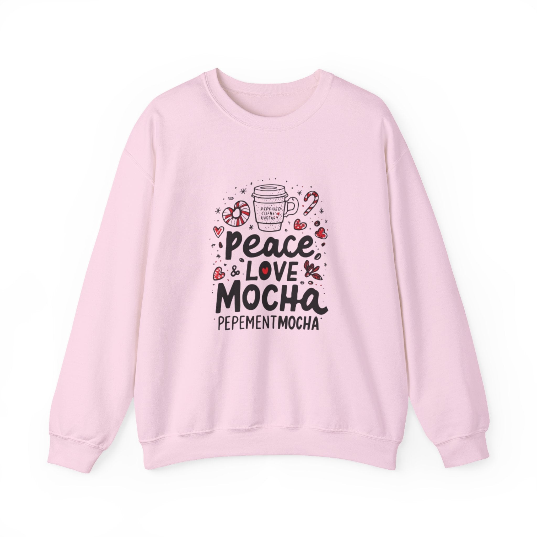 Peppermint Mocha Crewneck Sweatshirt — "Peace & Love Mocha" Holiday Coffee Sweater