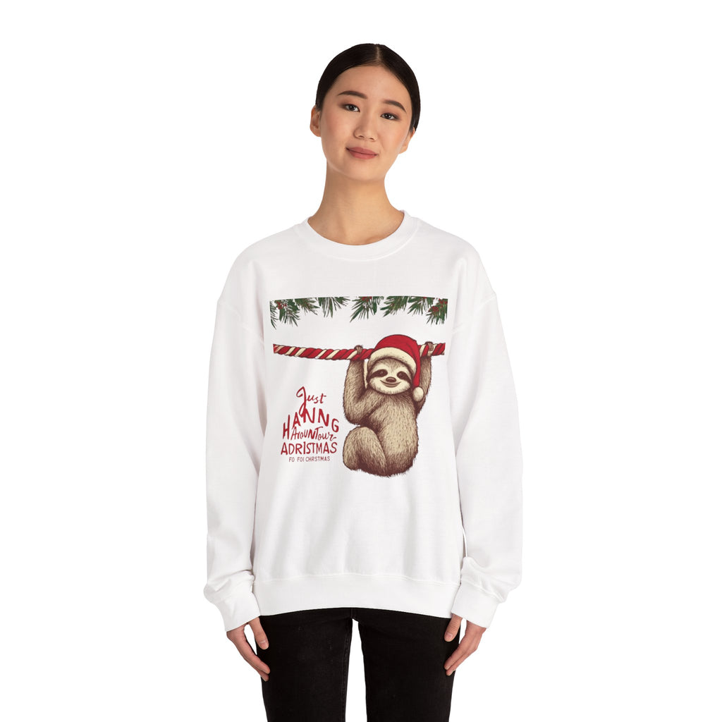 Christmas Sloth Crewneck Sweatshirt – "Just Hanging with My Advent-Christmas" Holiday Sweatshirt