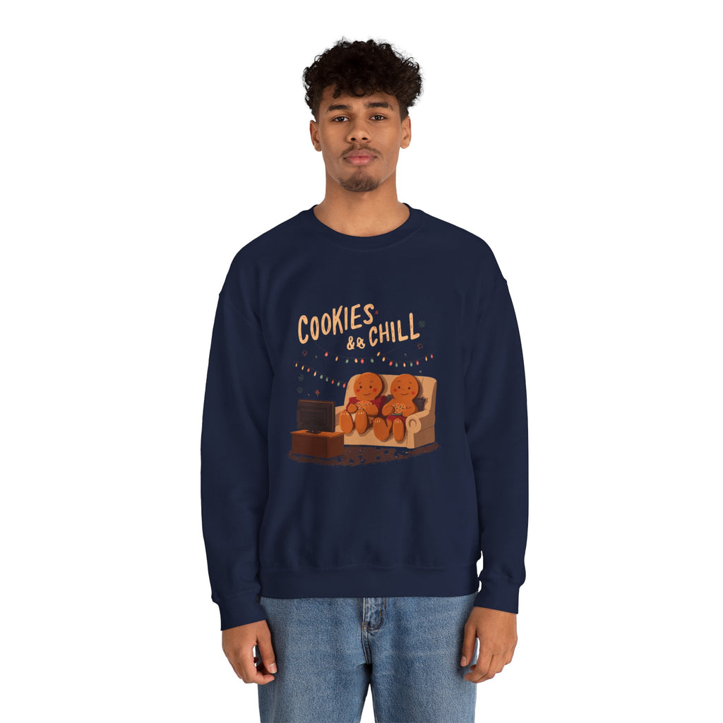 Cookies & Chill Sweatshirt — Cute Gingerbread Movie Night Crewneck