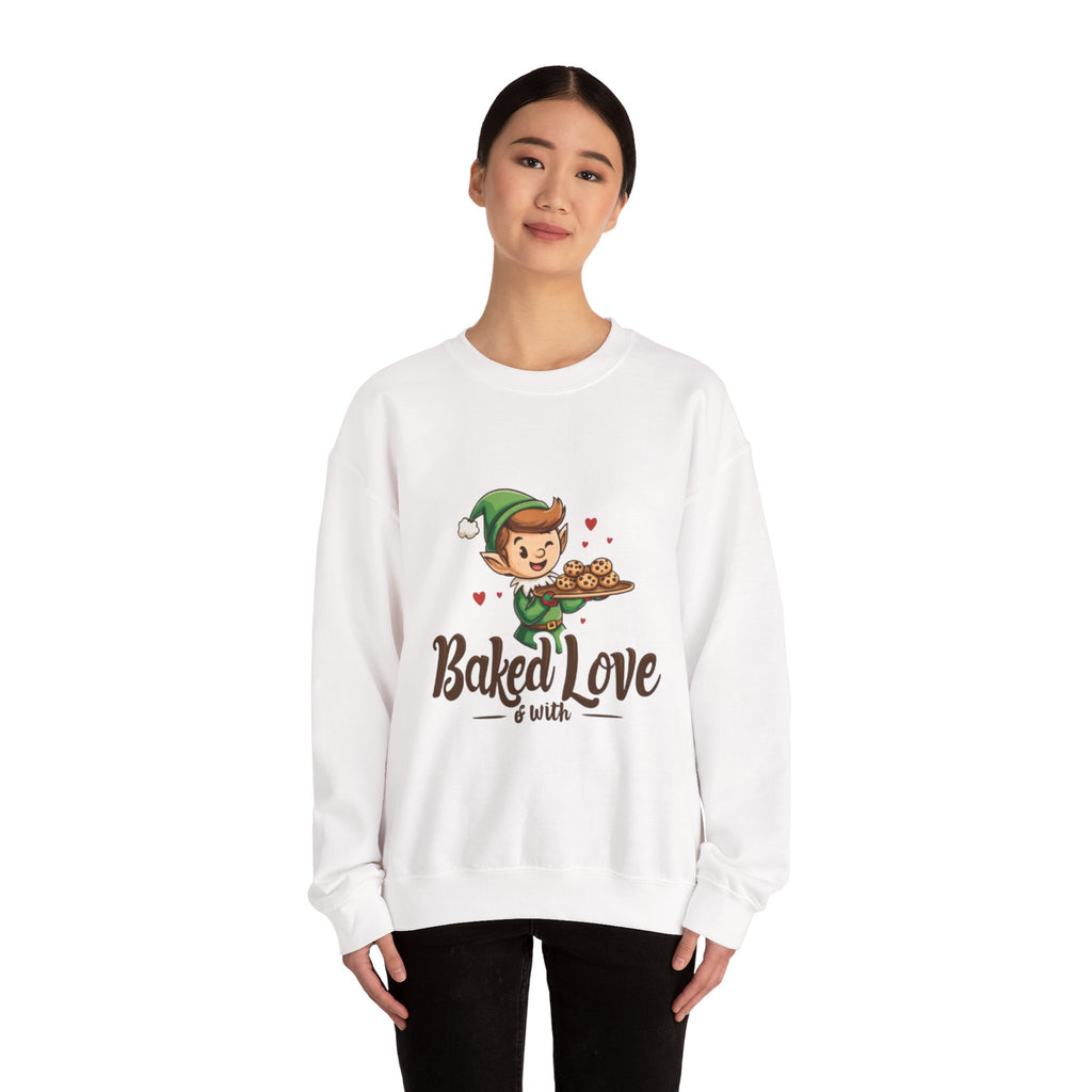 Crewneck Sweatshirt — "Baked with Love" Elf Cookie Baker Holiday Tee