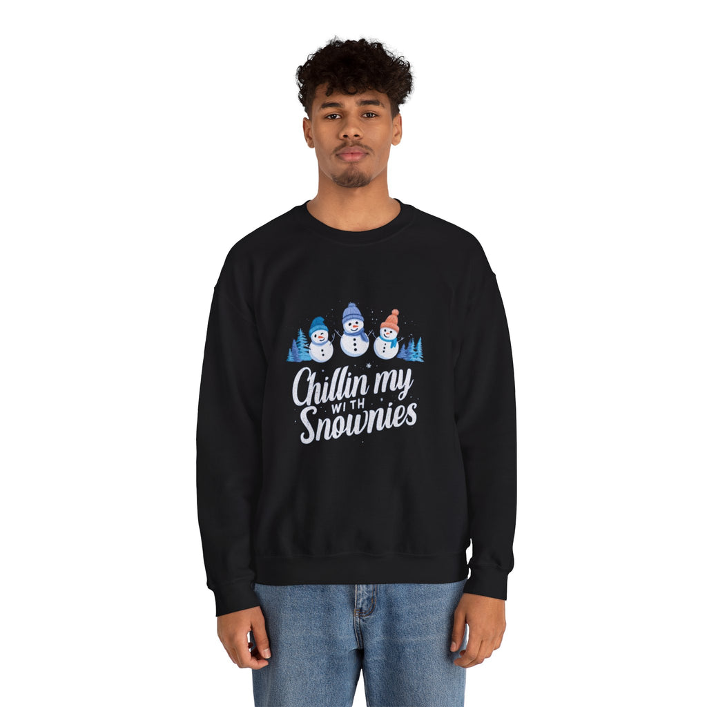 Crewneck Sweatshirt — "Chillin' My With Snowmies" Cute Snowman Holiday Pullover