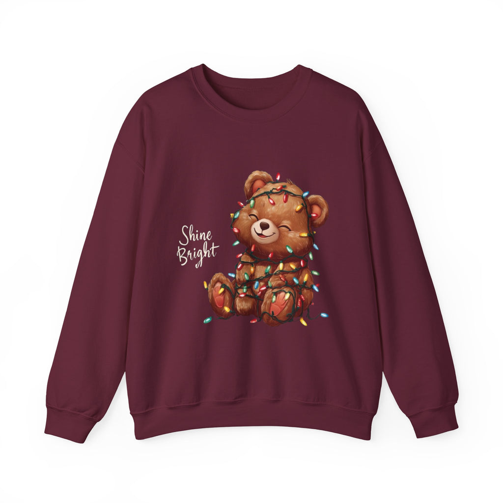 Crewneck Sweatshirt — Cute Teddy Wrapped in Christmas Lights Holiday Pullover