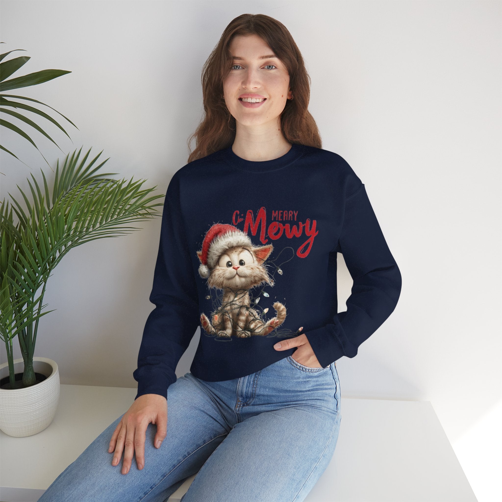 Merry Mewry Cat Sweatshirt — Cute Christmas Kitty Crewneck
