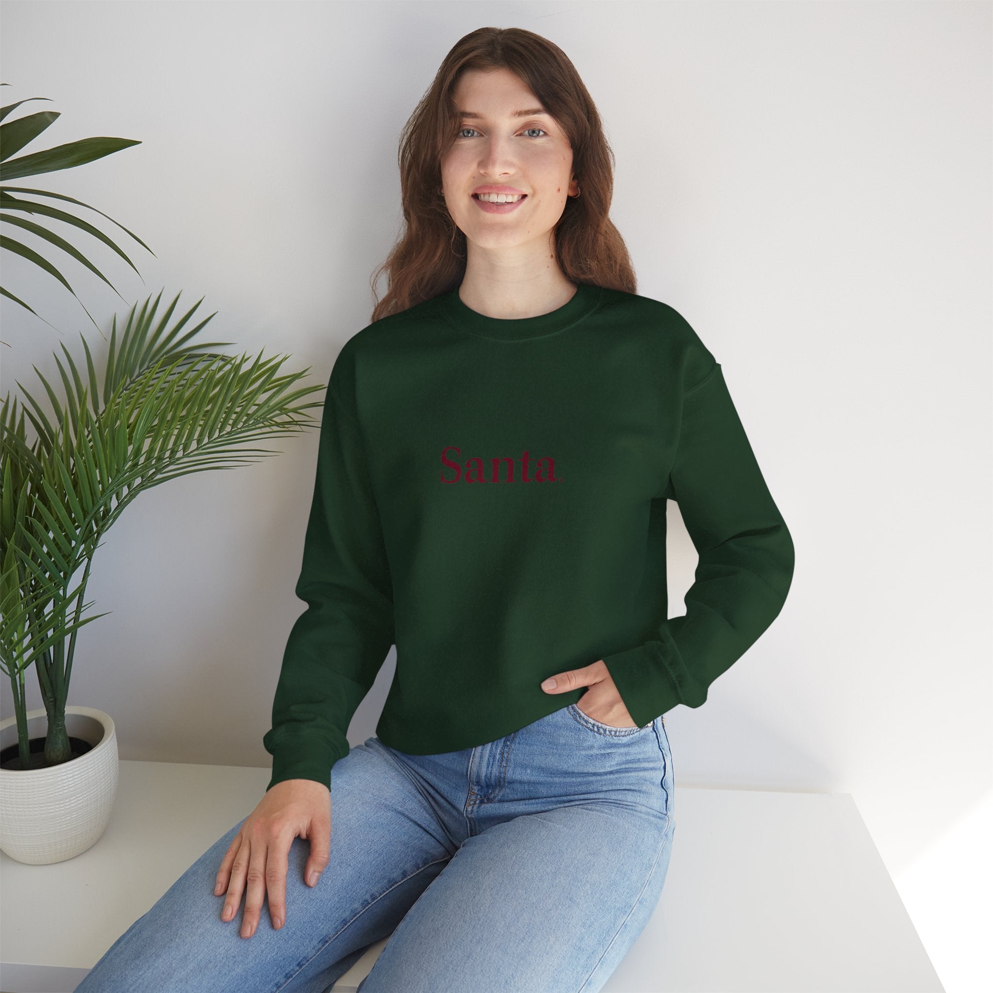 Santa. Minimalist Holiday Crewneck Sweatshirt — Simple Festive Christmas Pullover