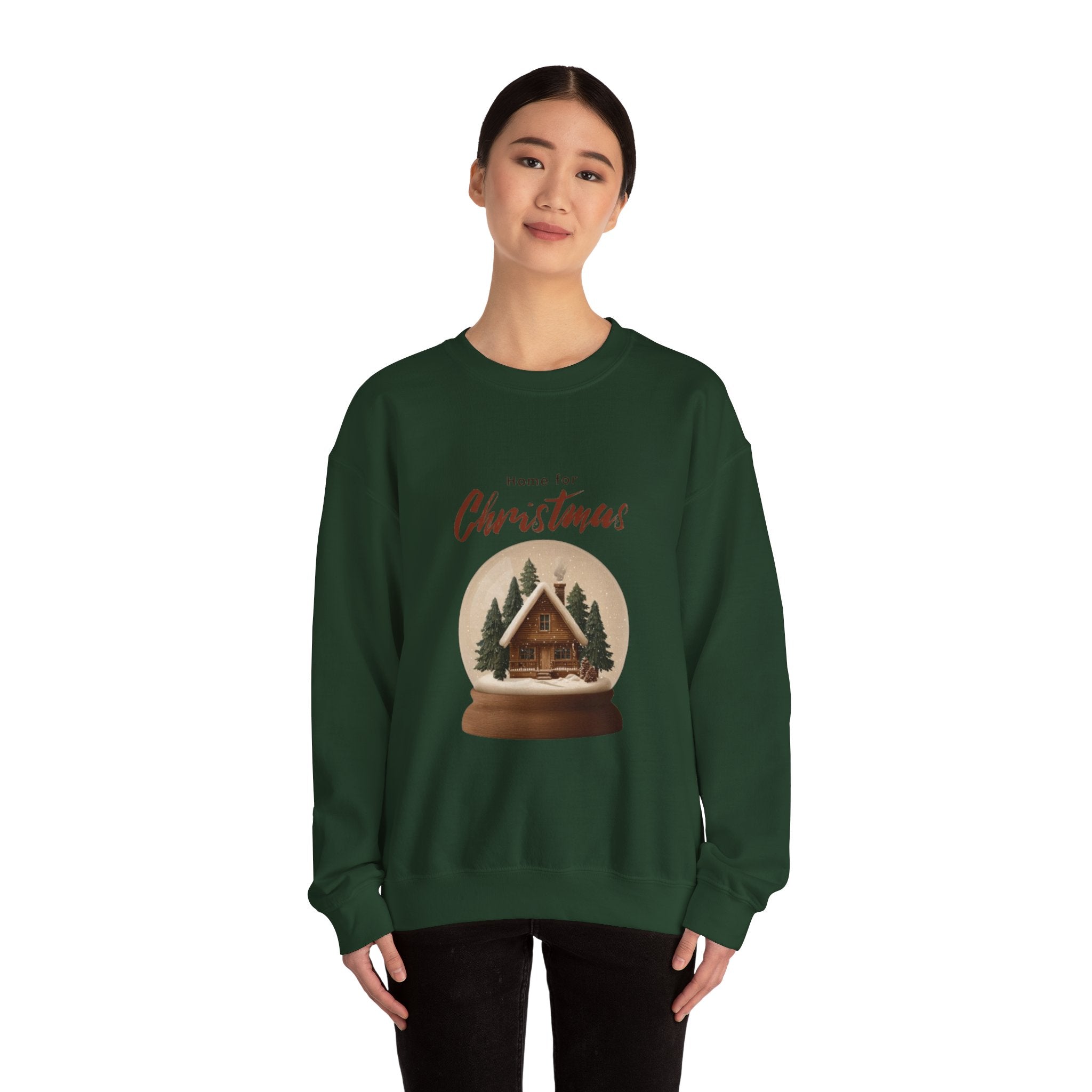 Christmas Snow Globe Crewneck Sweatshirt — "Home for Christmas" Cabin Design