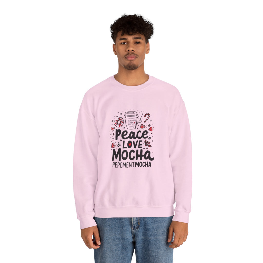 Peppermint Mocha Crewneck Sweatshirt — "Peace & Love Mocha" Holiday Coffee Sweater