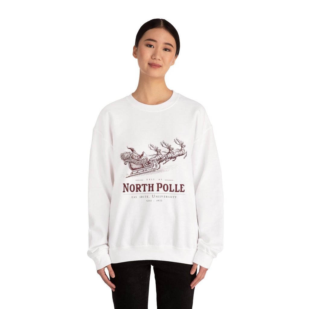 North Pole Crewneck Sweatshirt — Vintage Santa Sleigh Christmas Pullover