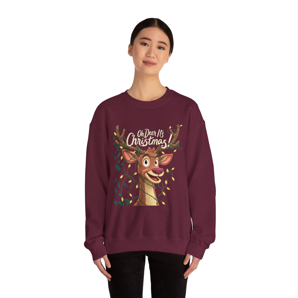 Christmas Reindeer Sweatshirt – "Oh Deer It's Christmas" Cute Holiday Crewneck