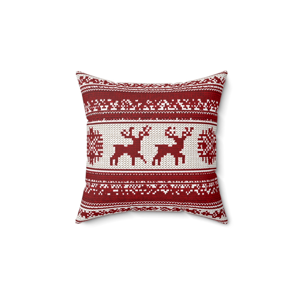 Holiday Reindeer Knit-Style Square Pillow