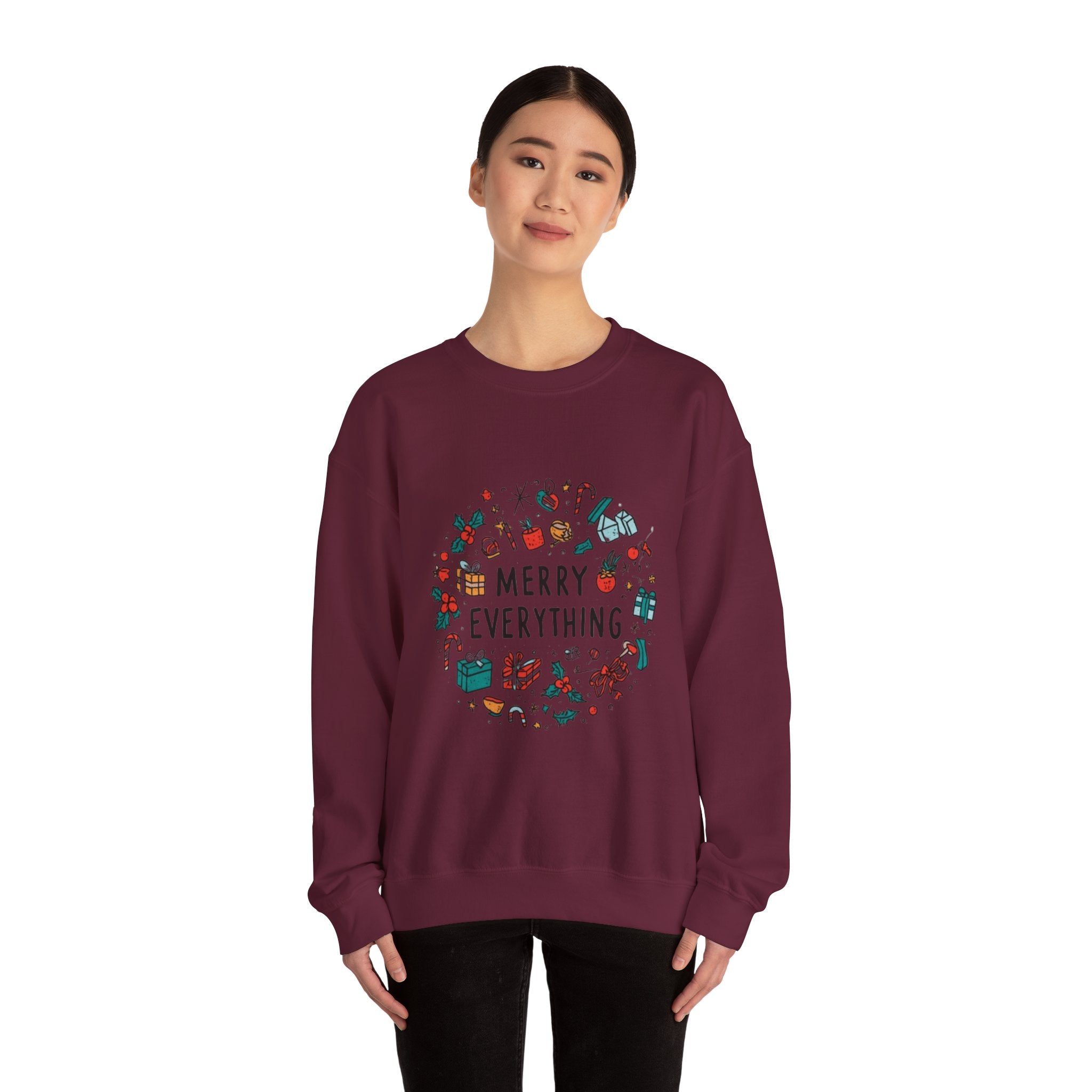 Merry Everything Crewneck Sweatshirt — Holiday Graphic Pullover