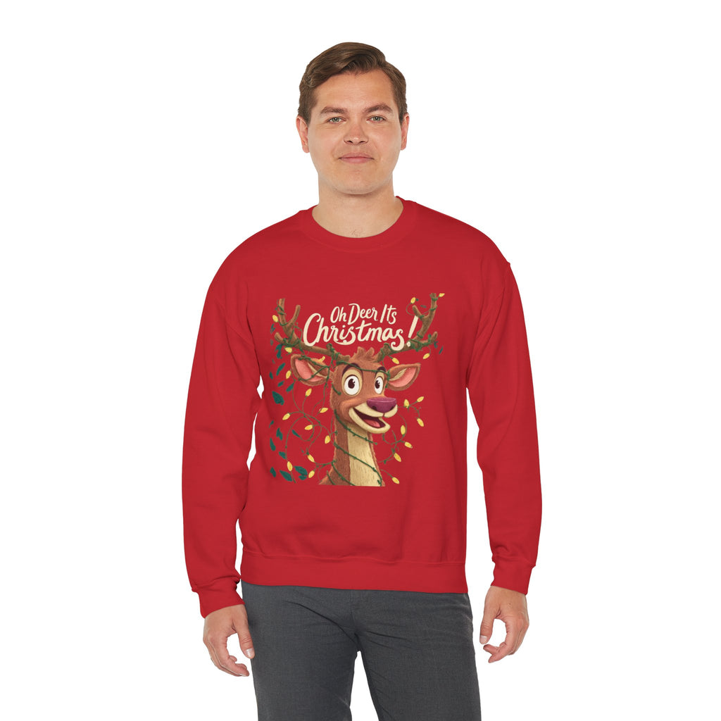 Christmas Reindeer Sweatshirt – "Oh Deer It's Christmas" Cute Holiday Crewneck