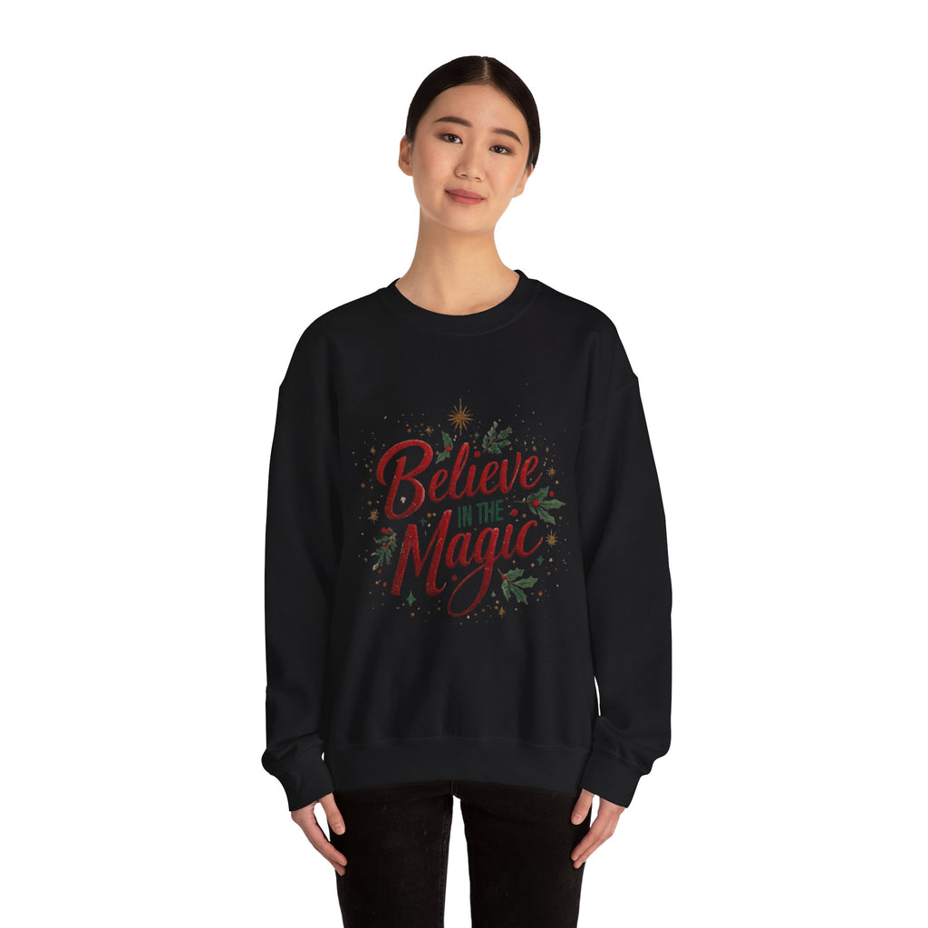 Believe in the Magic Crewneck Sweatshirt — Holiday Christmas Cozy Graphic Pullover