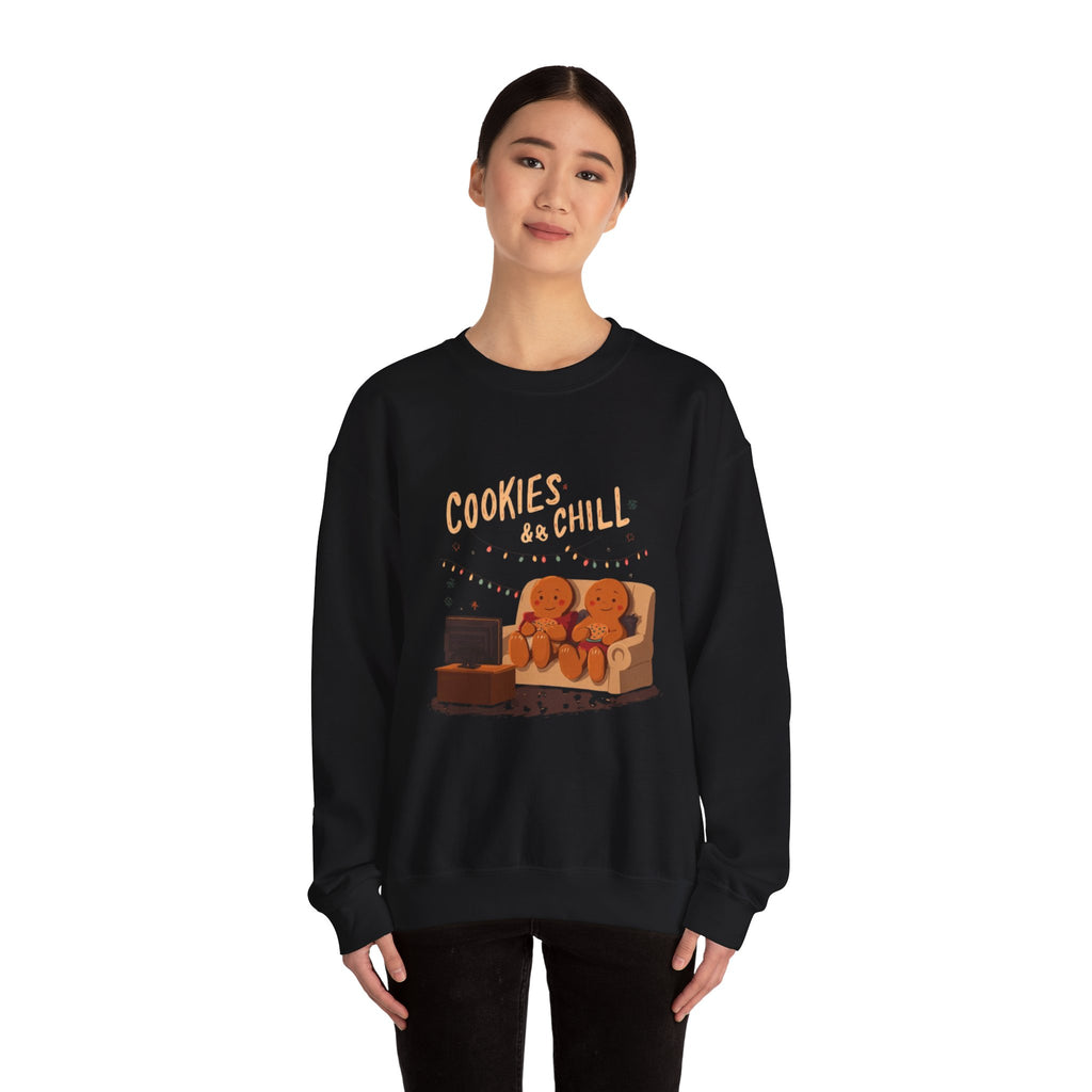 Cookies & Chill Sweatshirt — Cute Gingerbread Movie Night Crewneck