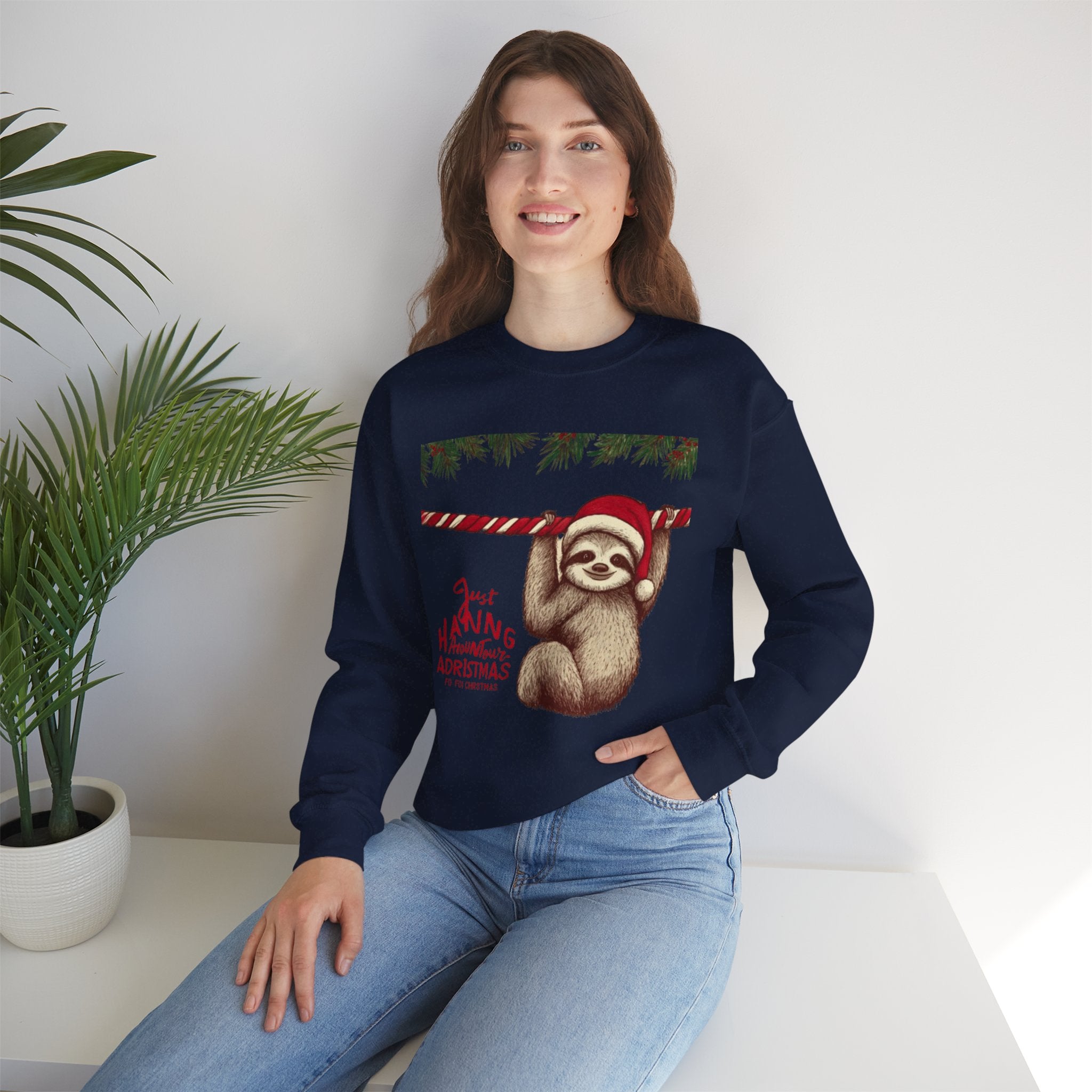 Christmas Sloth Crewneck Sweatshirt – "Just Hanging with My Advent-Christmas" Holiday Sweatshirt