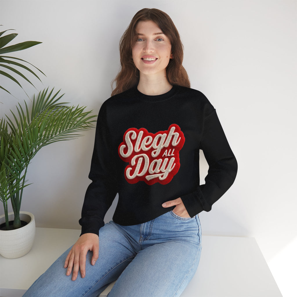 Sleigh All Day Crewneck Sweatshirt — Retro Holiday Christmas Pullover
