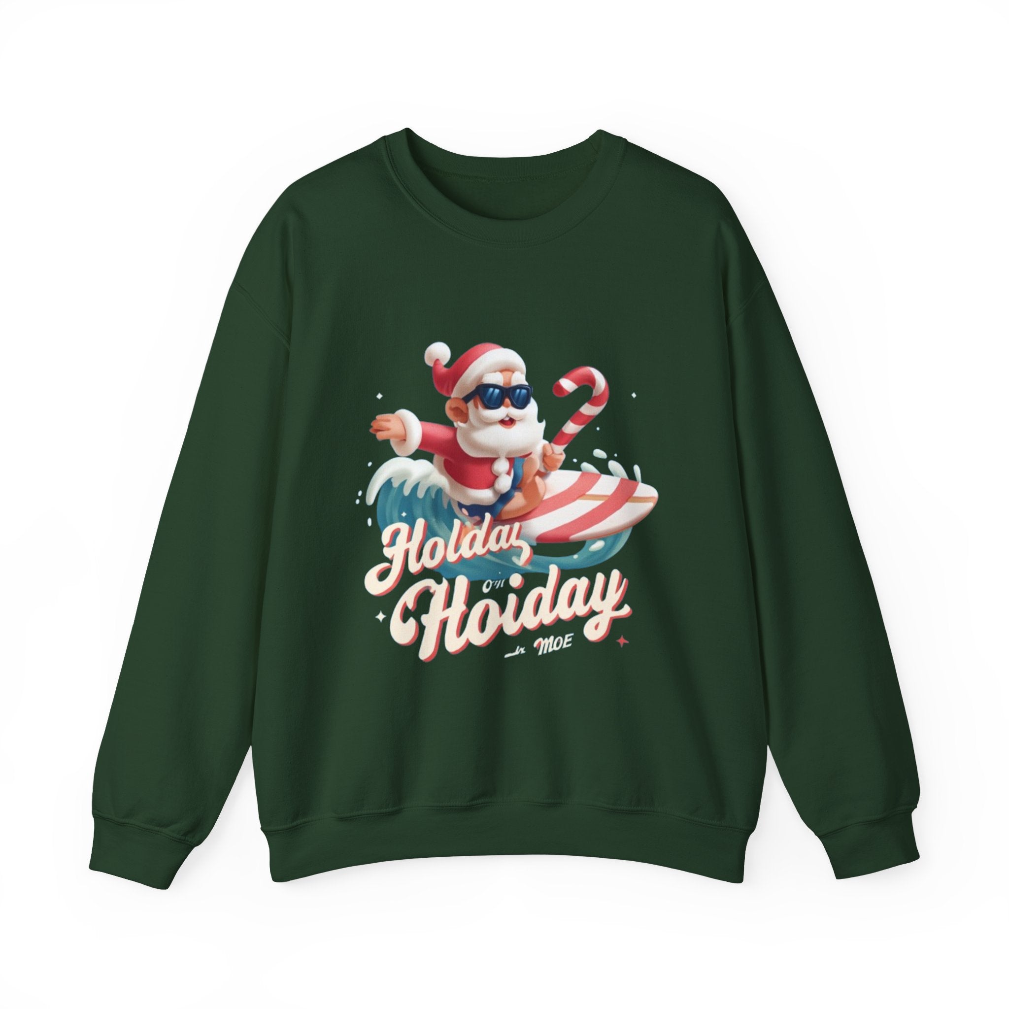 Holiday Holiday Crewneck Sweatshirt — Surfing Santa Christmas Sweatshirt