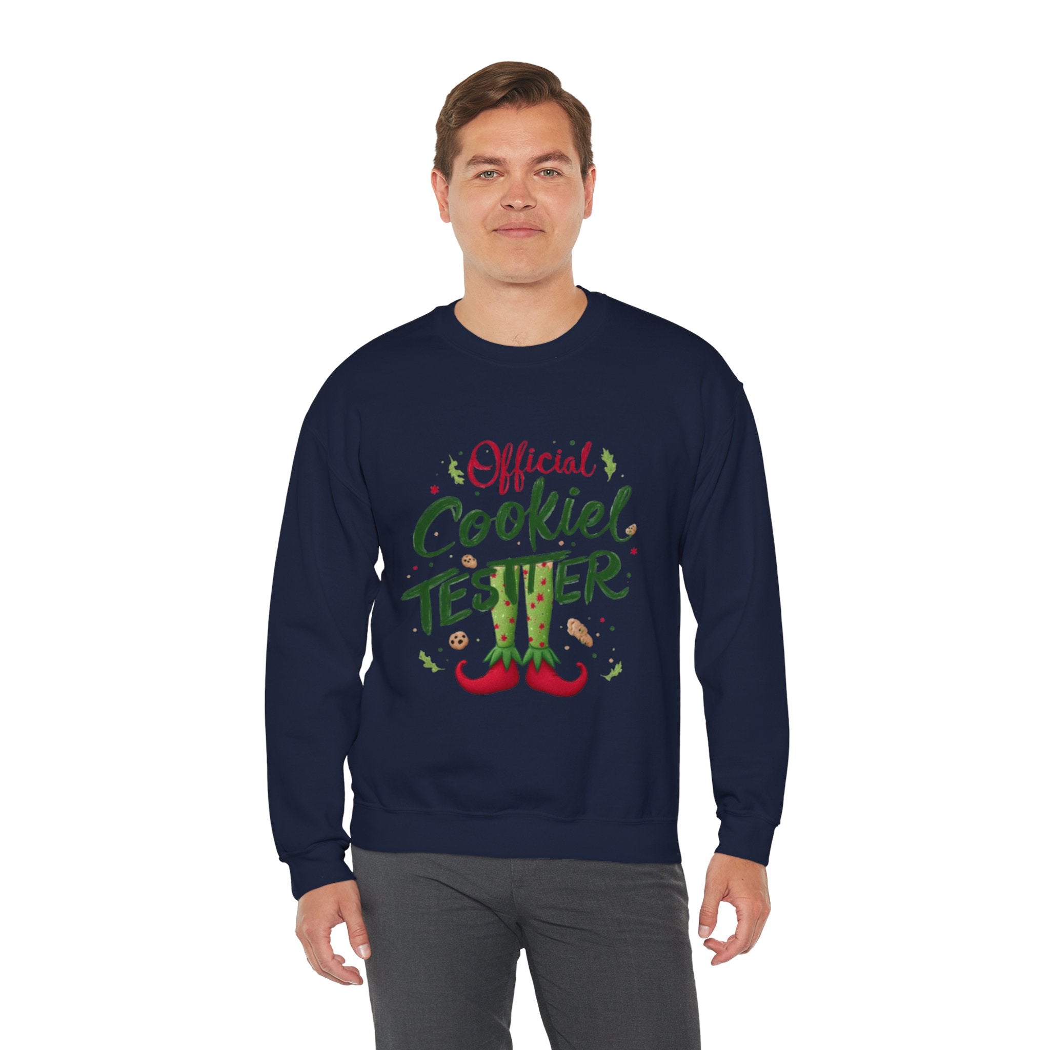 Crewneck Sweatshirt - "Official Cookie Tester" Elf Legs Christmas Holiday Sweater