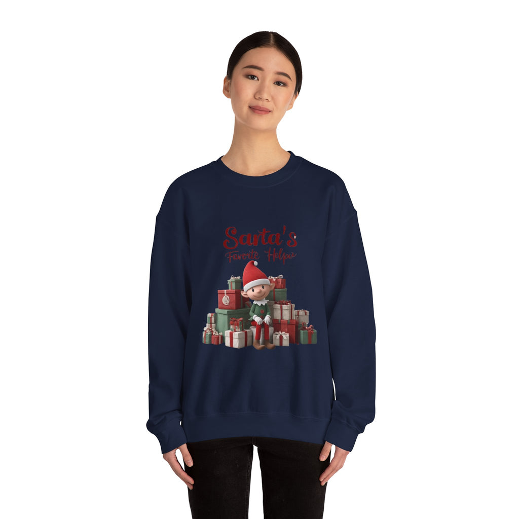 Crewneck Sweatshirt — "Santa's Favorite Helper" Elf Graphic Christmas Pullover