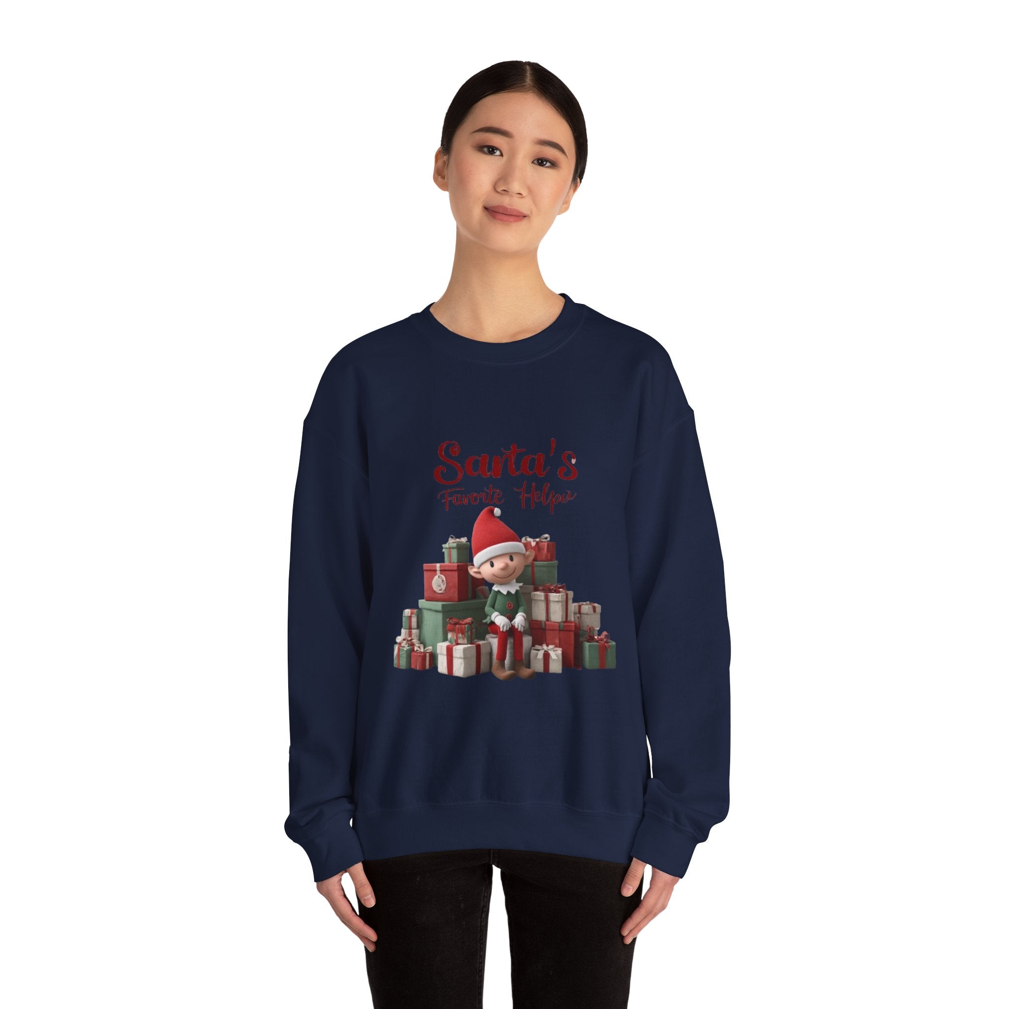 Crewneck Sweatshirt — "Santa's Favorite Helper" Elf Graphic Christmas Pullover