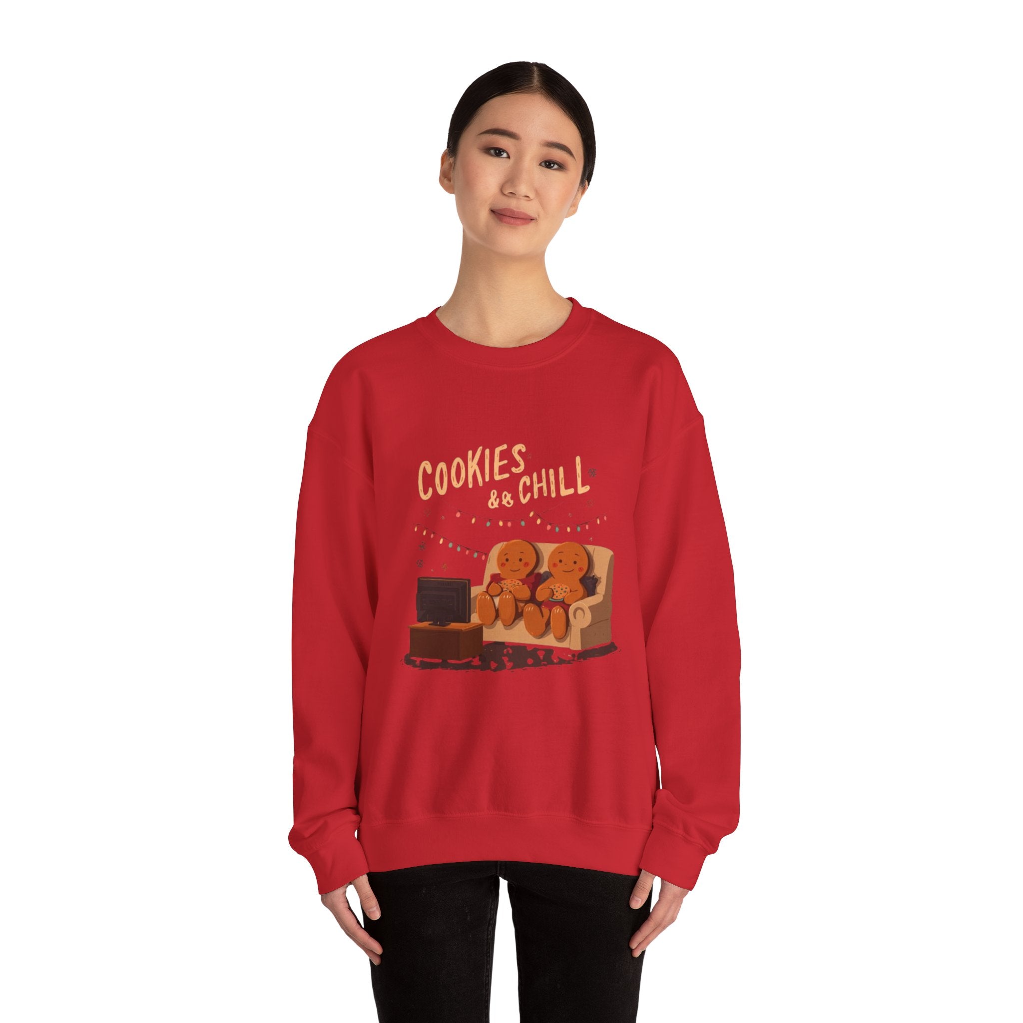 Cookies & Chill Sweatshirt — Cute Gingerbread Movie Night Crewneck