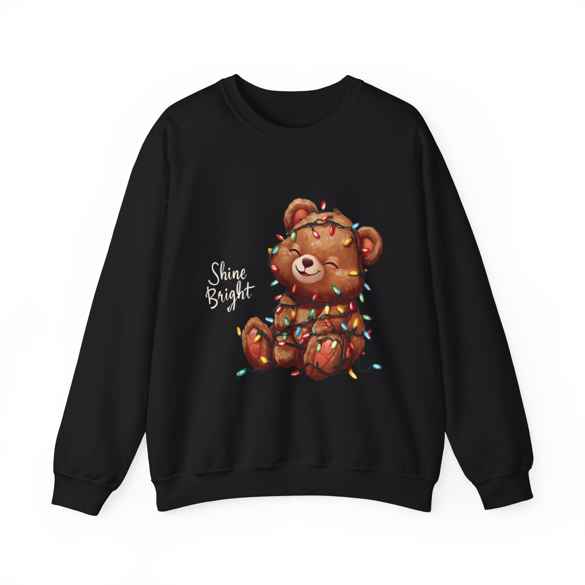 Crewneck Sweatshirt — Cute Teddy Wrapped in Christmas Lights Holiday Pullover