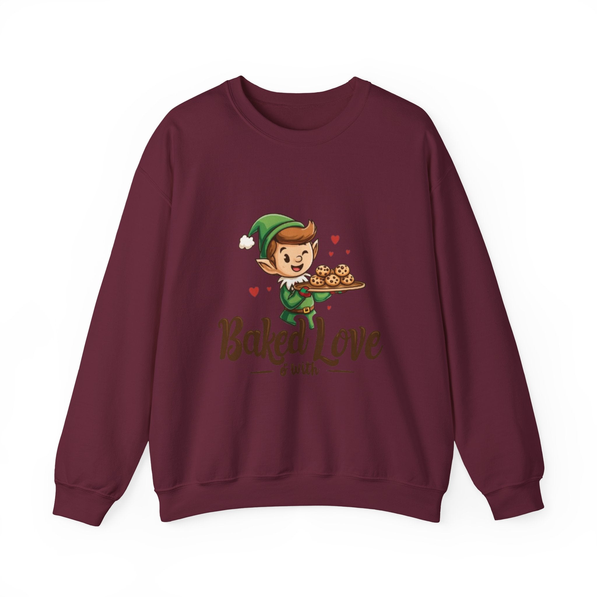 Crewneck Sweatshirt — "Baked with Love" Elf Cookie Baker Holiday Tee