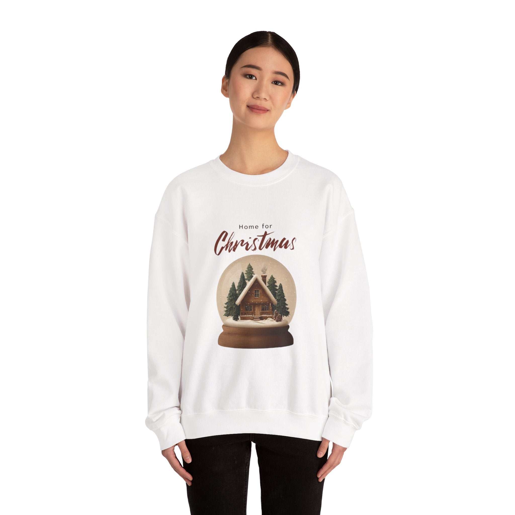 Christmas Snow Globe Crewneck Sweatshirt — "Home for Christmas" Cabin Design