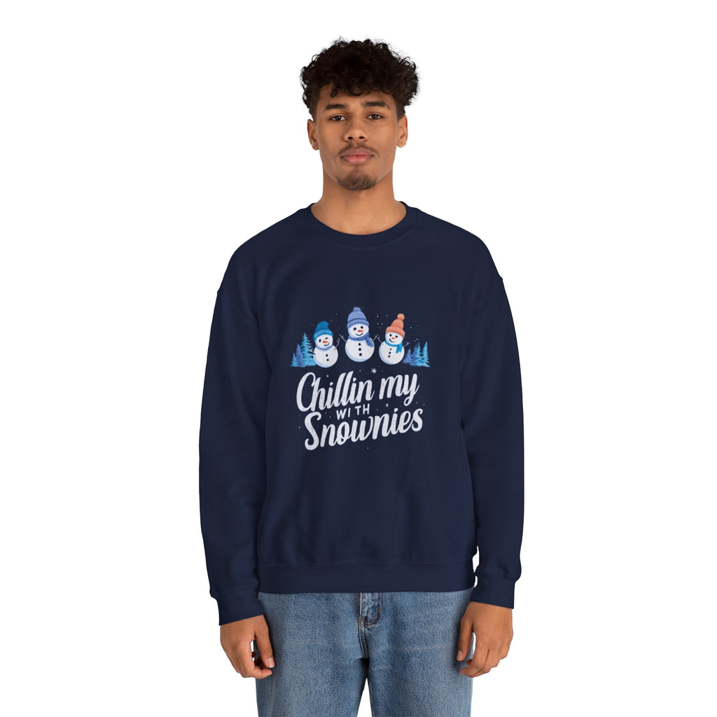Crewneck Sweatshirt — "Chillin' My With Snowmies" Cute Snowman Holiday Pullover